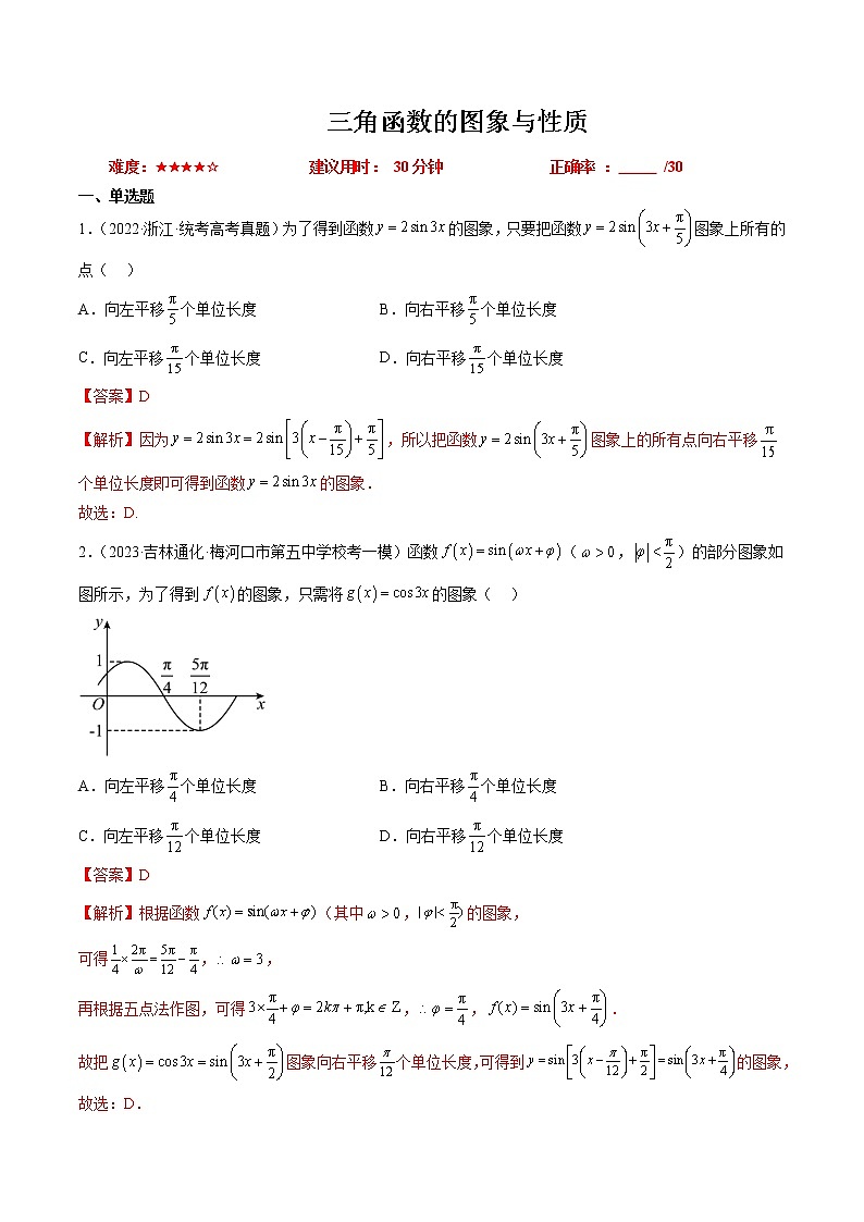 【备战2023高考】数学总复习——专题08 三角函数的图象与性质（全国通用）第1页
