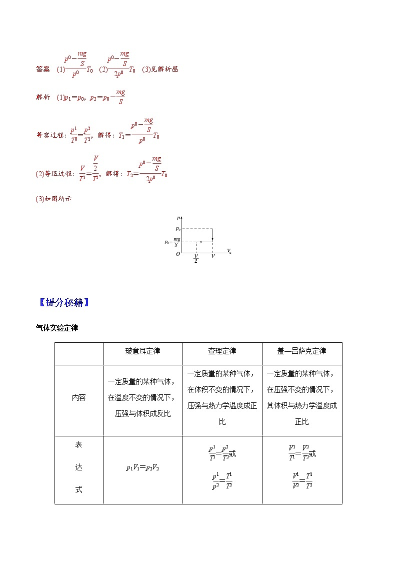 2022届高考备考物理二轮专题练习—— 气体实验定律及理想气体状态方程的应用（解析版）02