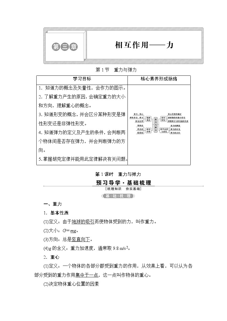 1 第1节   第1课时　重力与弹力 学案01