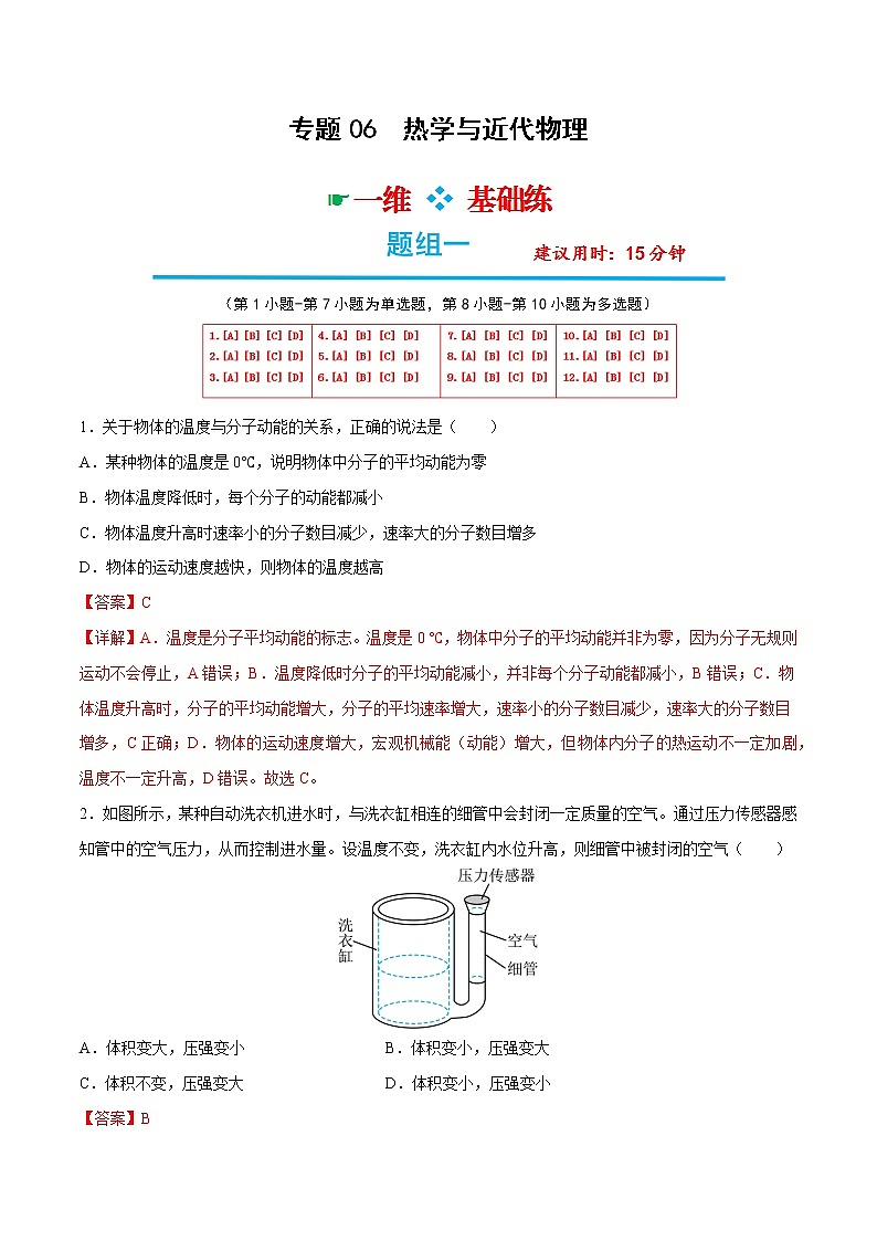 专题06  热学与近代物理-高考物理分题型多维刷题练（解析版）第1页