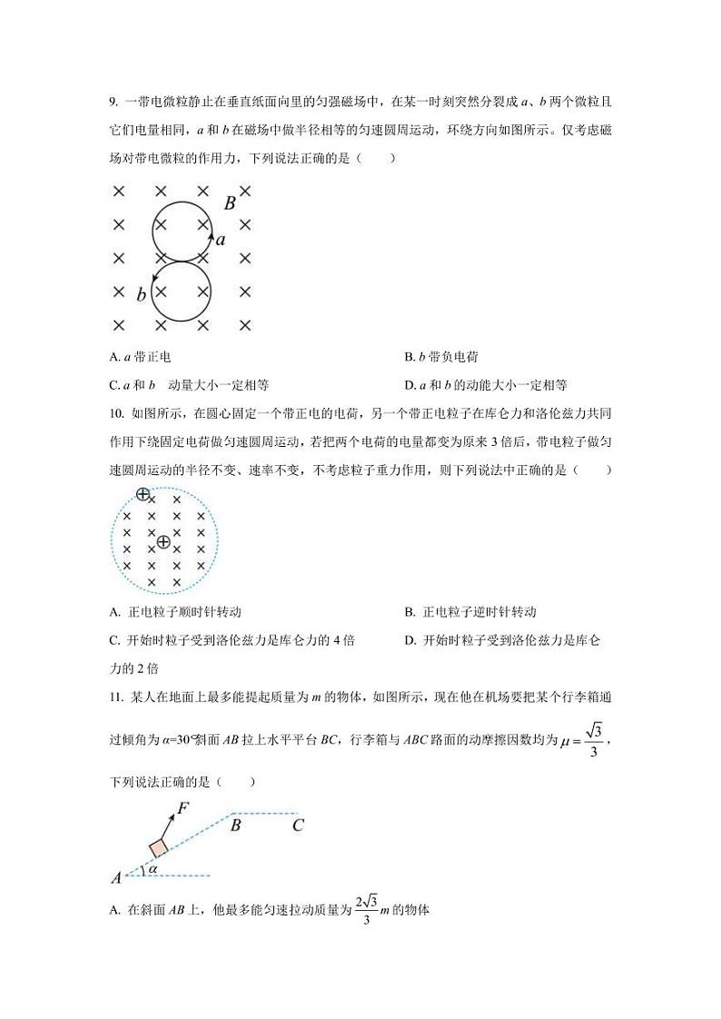 2022-2023学年湖北省部分地市州高三上学期元月期末联考物理试题  PDF版第3页