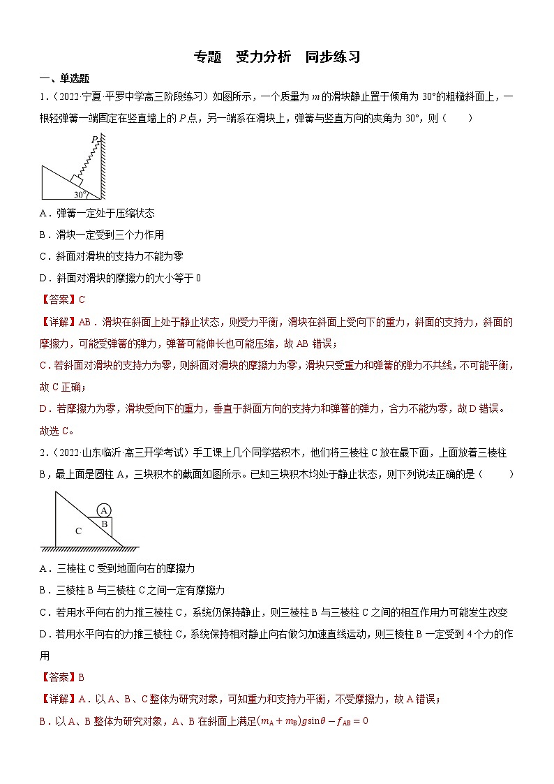 专题  受力分析（解析版）第1页
