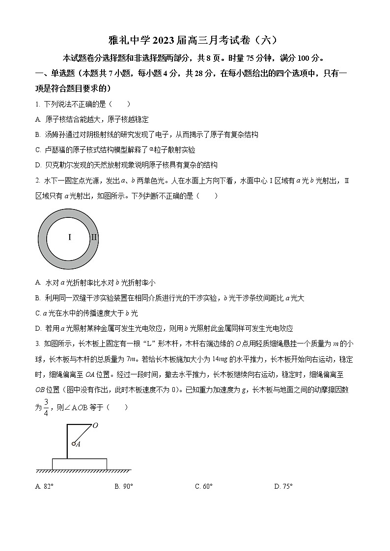 湖南省长沙市雅礼中学2022-2023学年高三上学期第六次月考物理试题01