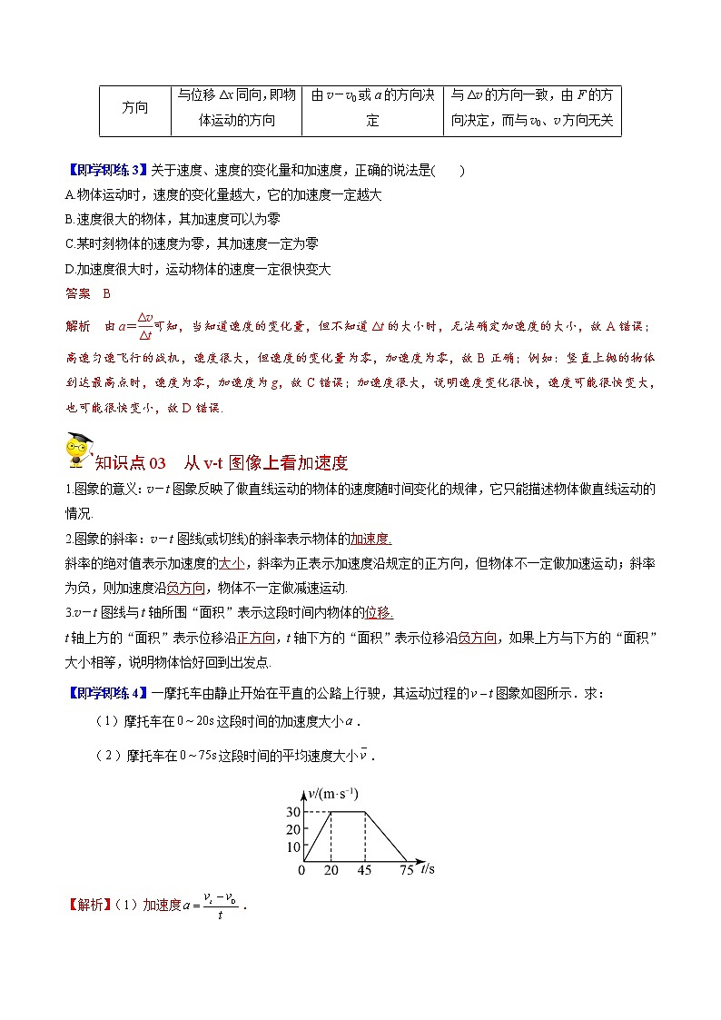 第4课 速度变化快慢的描述——加速度（教师版）-高一物理同步精品讲义（人教必修第一册 ）第3页