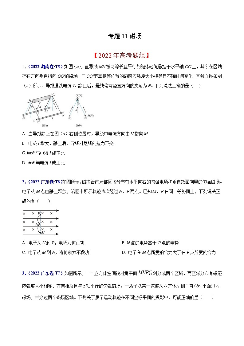 2020-2022年高考物理真题分专题训练 专题11 磁场（原卷版）第1页