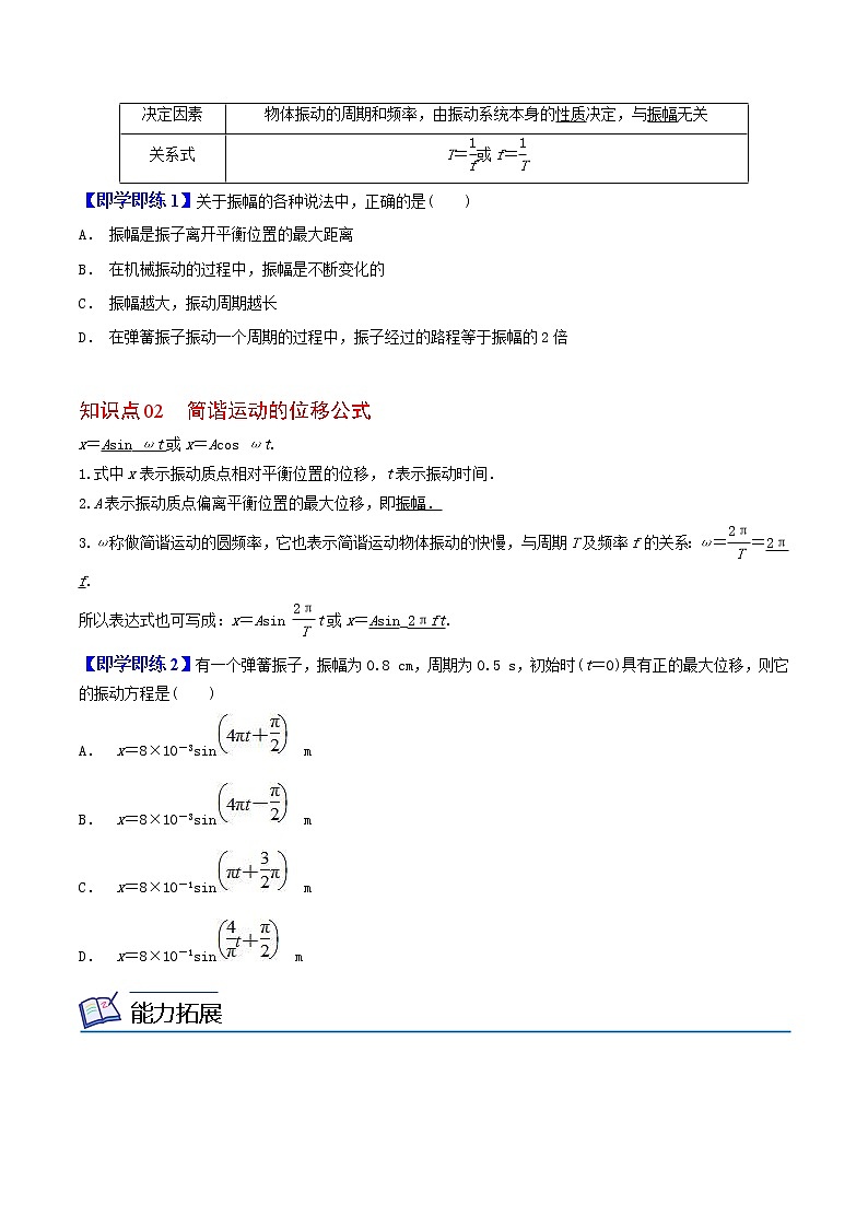 2.2  简谐运动的描述高二物理同步精品讲义（人教版选择性必修第一册）（学生版）第2页
