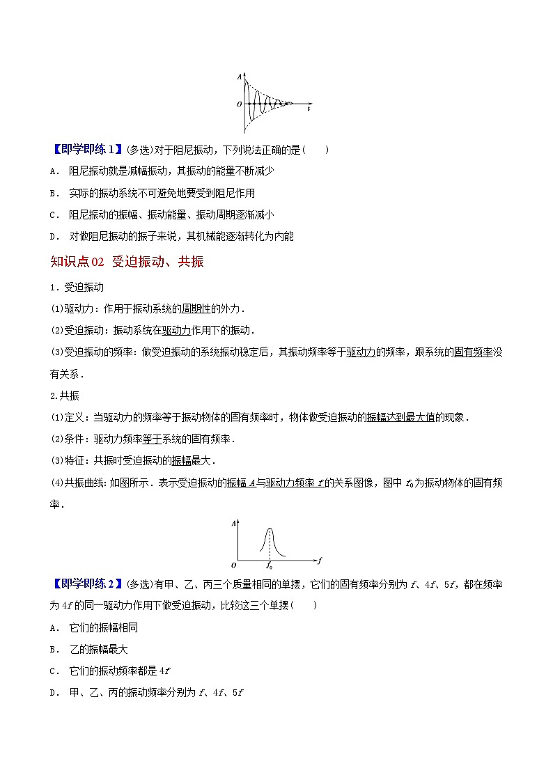 2.6  受迫振动 共振高二物理同步精品讲义（人教版选择性必修第一册）（学生版）02