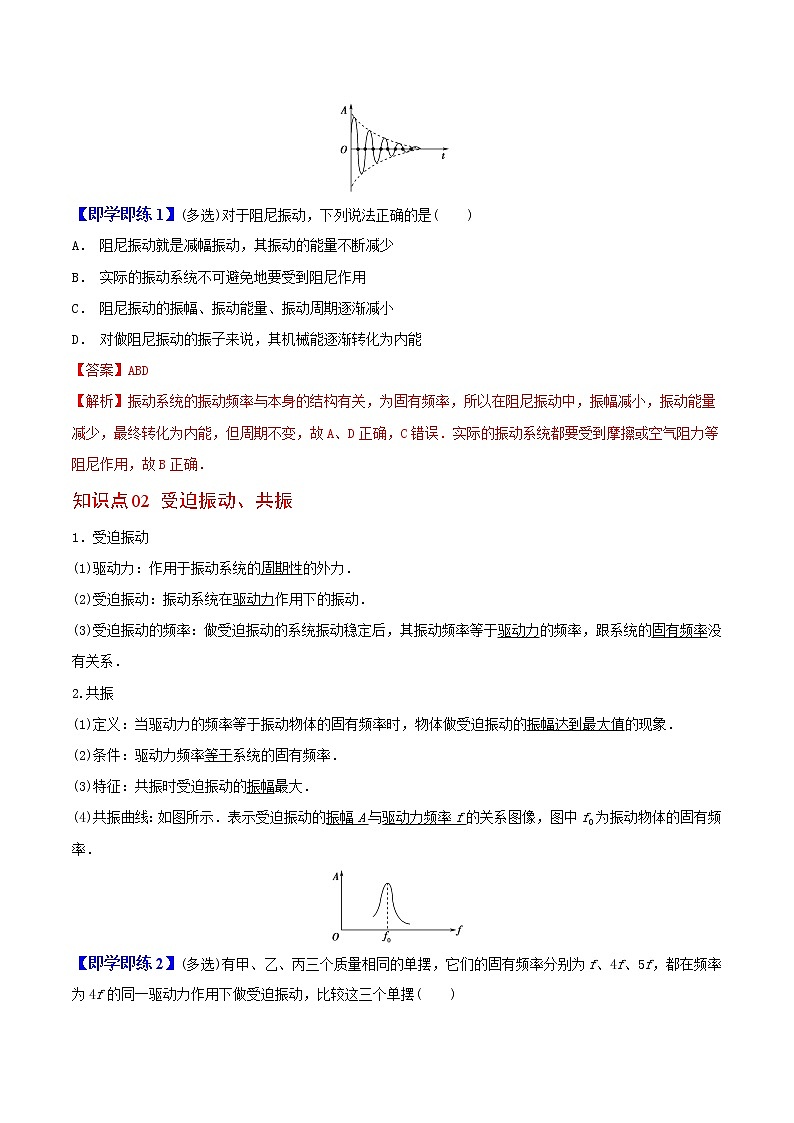 2.6  受迫振动 共振高二物理同步精品讲义（人教版选择性必修第一册）（教师版）02