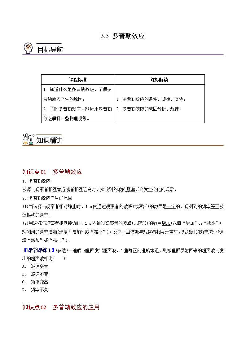 3.5 多普勒效应-高二物理同步精品讲义（人教版选择性必修第一册）（学生版）第1页