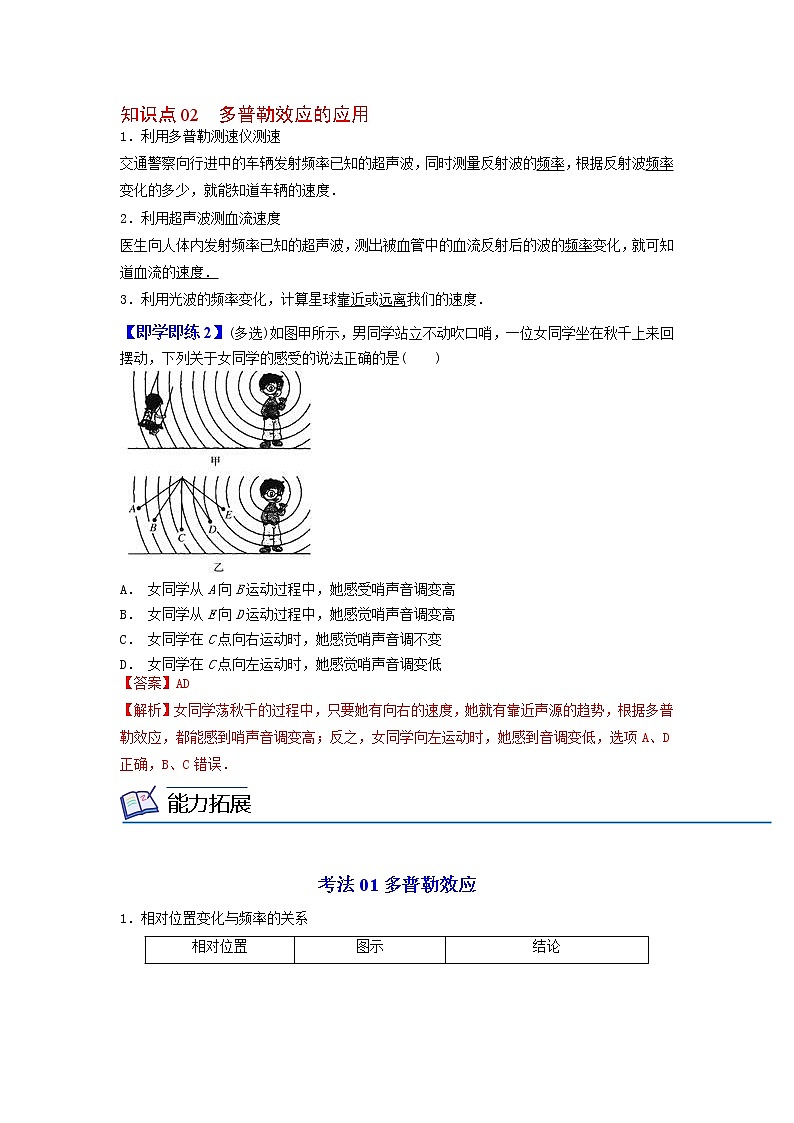 3.5 多普勒效应-高二物理同步精品讲义（人教版选择性必修第一册）（教师版）02
