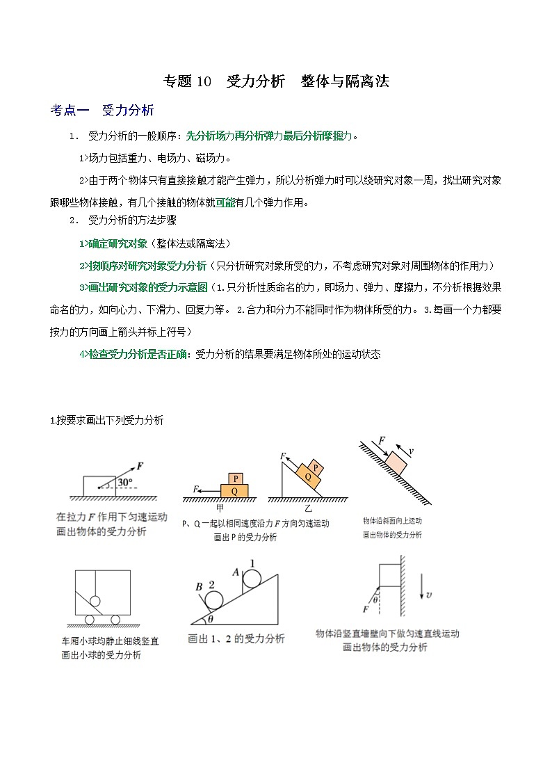 专题10受力分析 整体法隔离法-高三物理一轮复习重难点逐个突破01