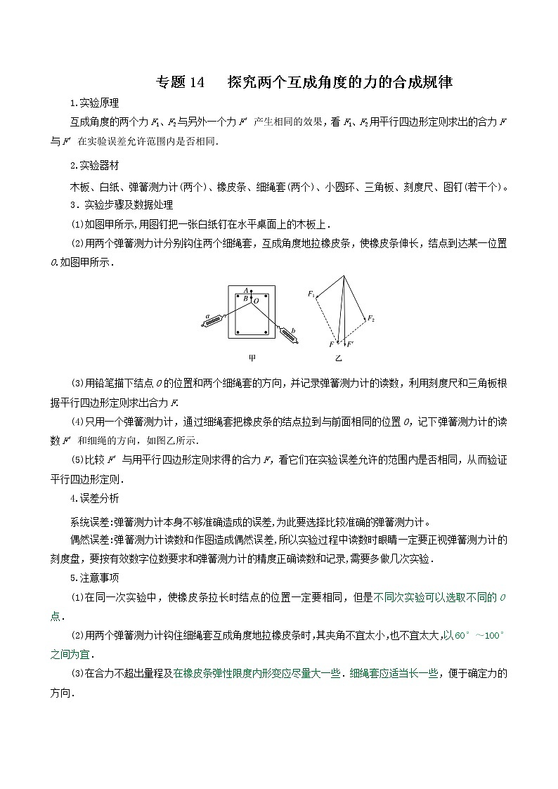 专题14探究两个互成角度的力的合成规律-高三物理一轮复习重难点逐个突破01
