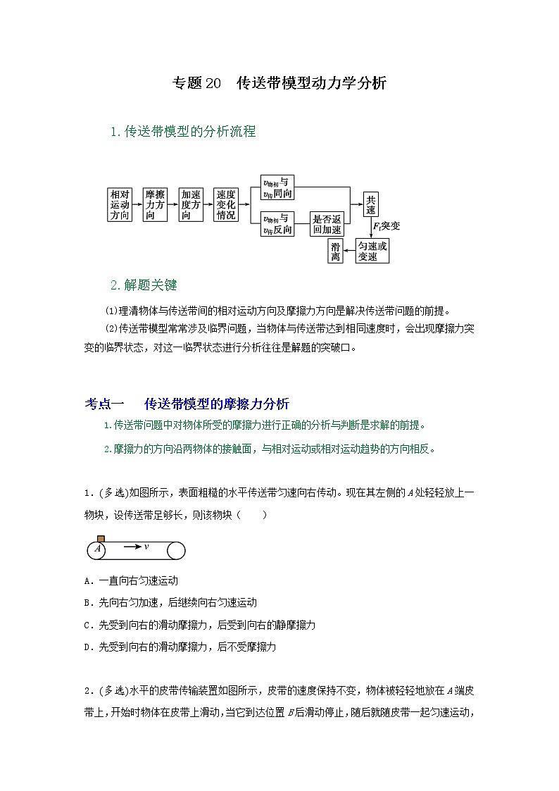 专题20传送带模型动力学分析（原卷版）第1页