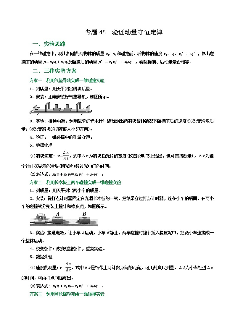 专题45验证动量守恒定律-高三物理一轮复习重难点逐个突破01