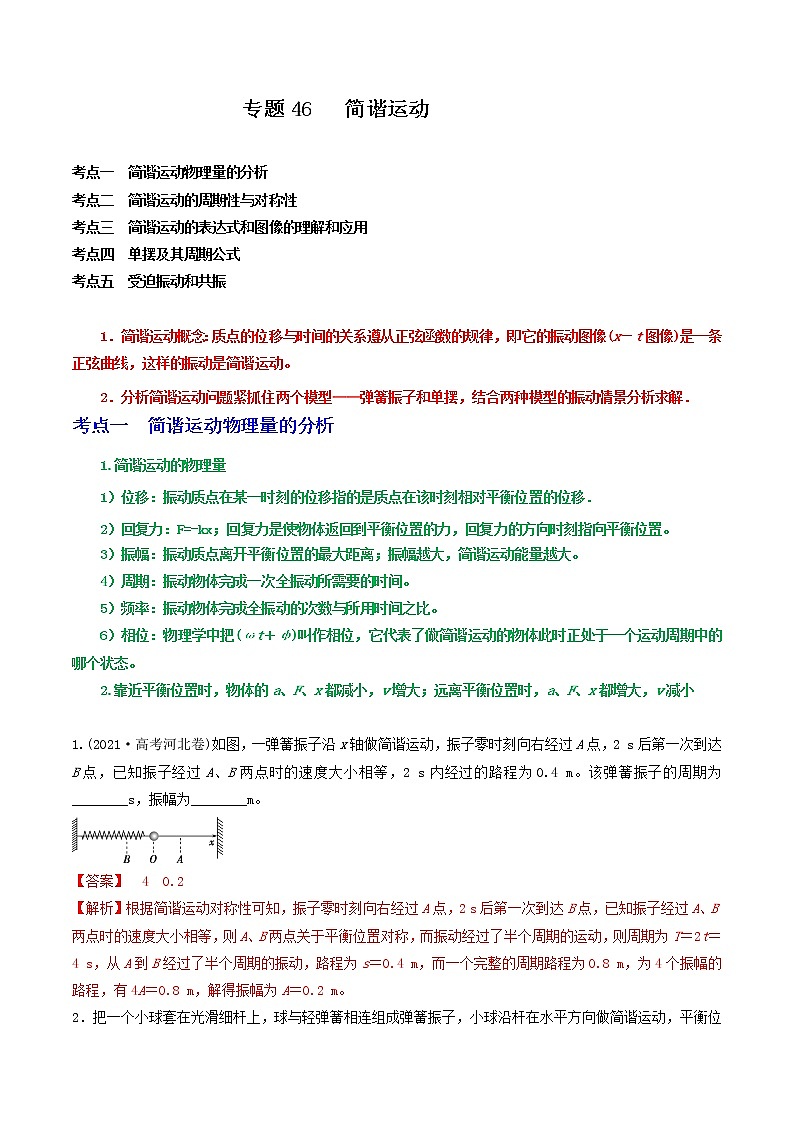 专题46简谐运动（解析版）第1页