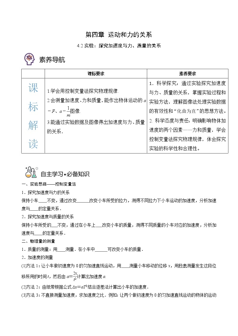 4.2实验：探究加速度与力、质量的关系-高一物理备课必备讲义（人教必修第一册 ）01