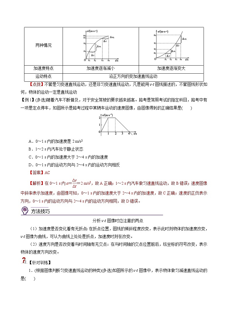 2.2  匀变速直线运动的速度与时间的关系  -高一物理精讲精练（人教版必修第一册）（解析版）第2页