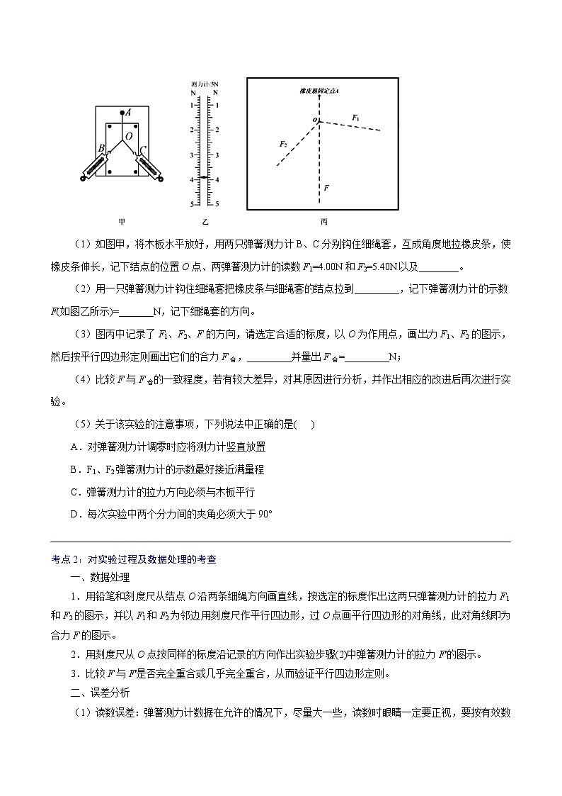 3.4.2  实验：探究两个互成角度的力的合成规律  -高一物理精讲精练（人教版必修第一册）（原卷版）第2页