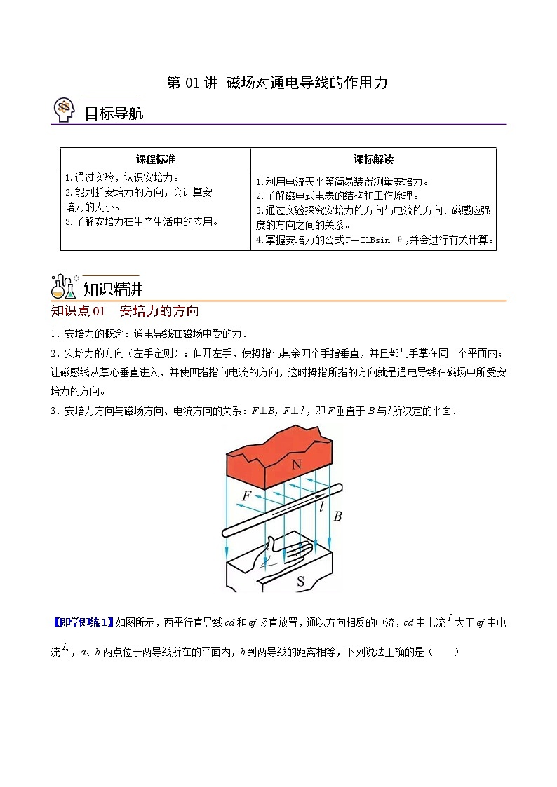 第01讲 磁场对通电导线的作用力（解析版） 试卷01