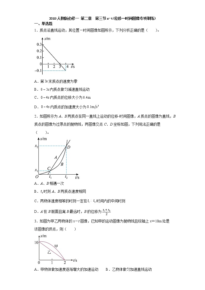 2019人教版必修一 第二章  第三节x-t(位移—时间图像专项训练)01