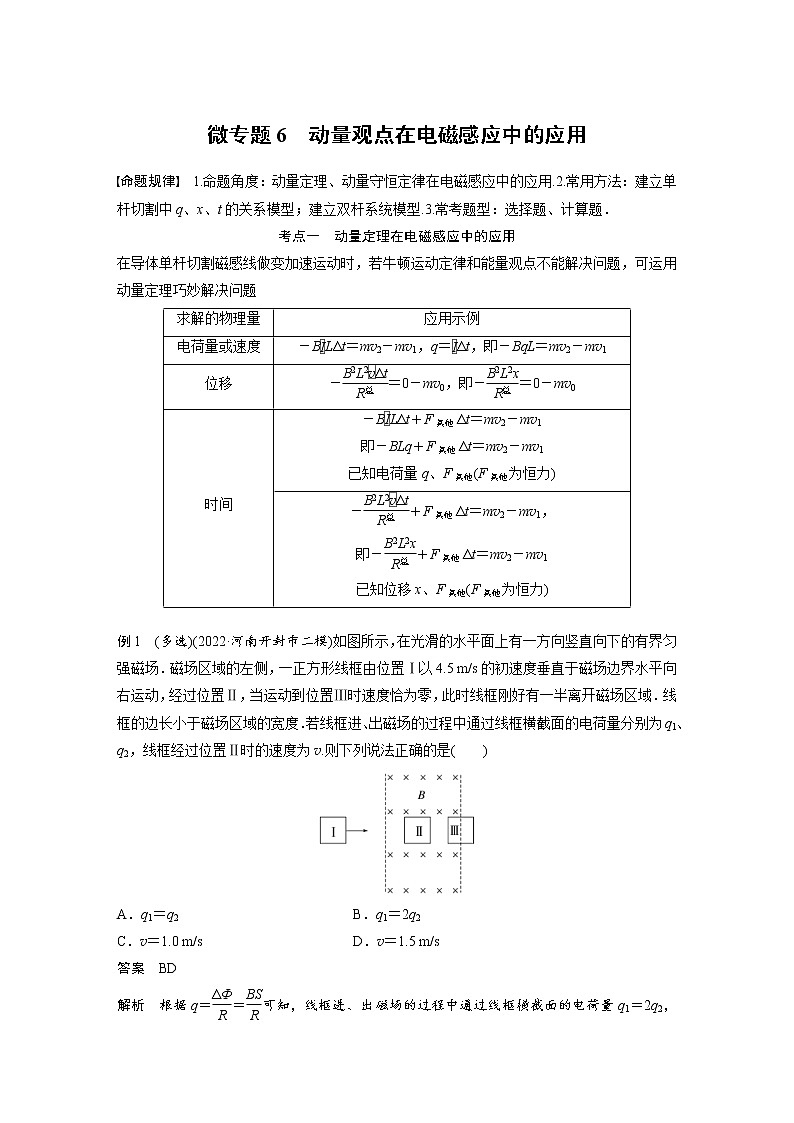 2023年高考物理二轮复习微专题专题4微专题6动量观点在电磁感应中的应用(教师版)01
