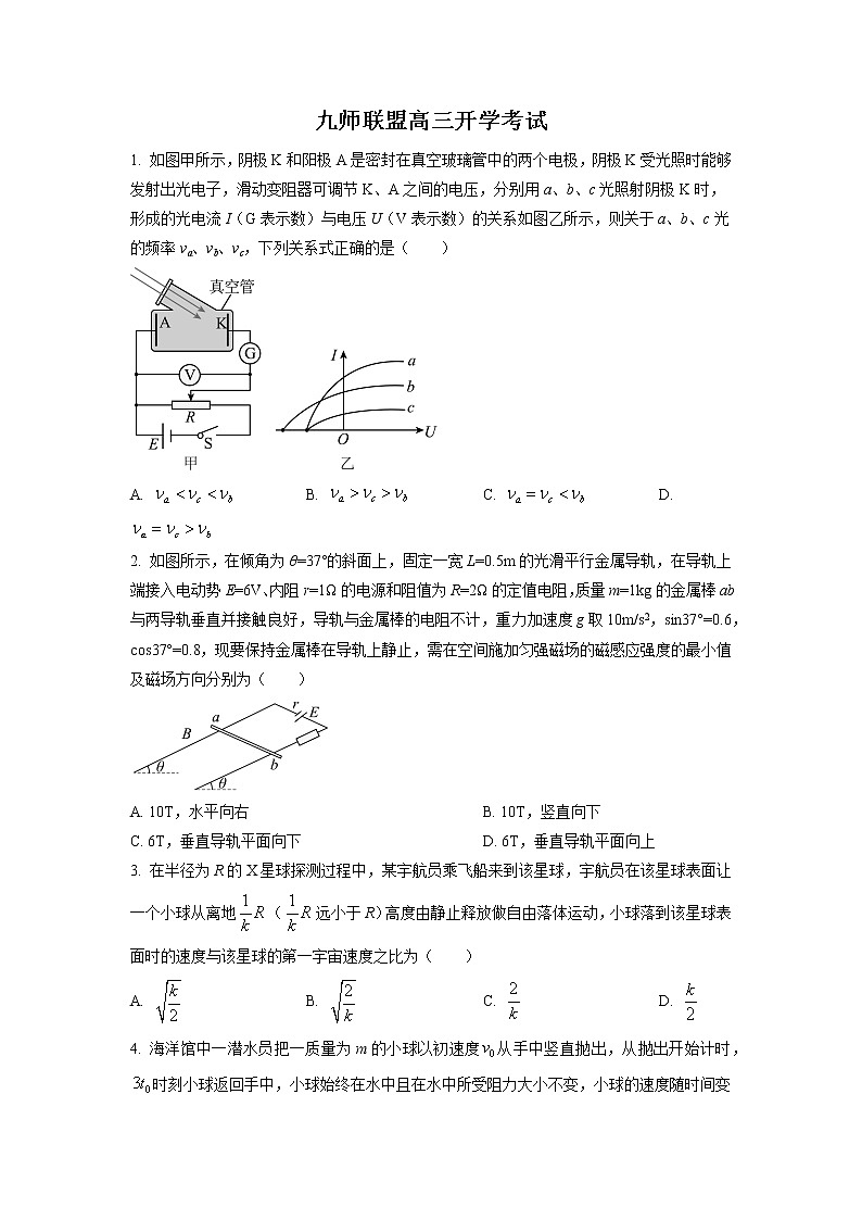 安徽省九师联盟2022-2023学年高三下学期开学考试理综物理试题（原卷版）第1页