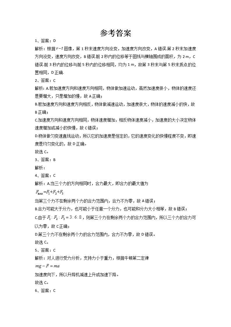 高一物理参考答案第1页