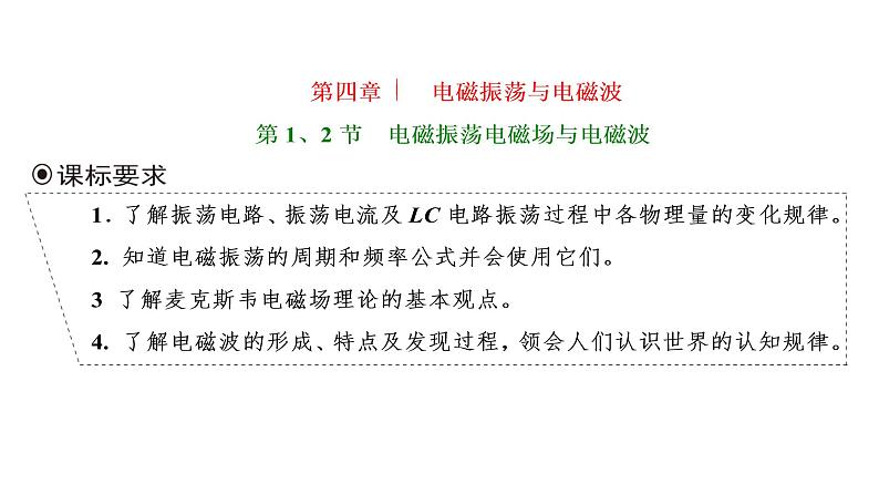 第四章 第1、2节 电磁振荡 电磁场与电磁波 第3、4节无线电波的发射和接收 电磁波谱课件PPT第1页