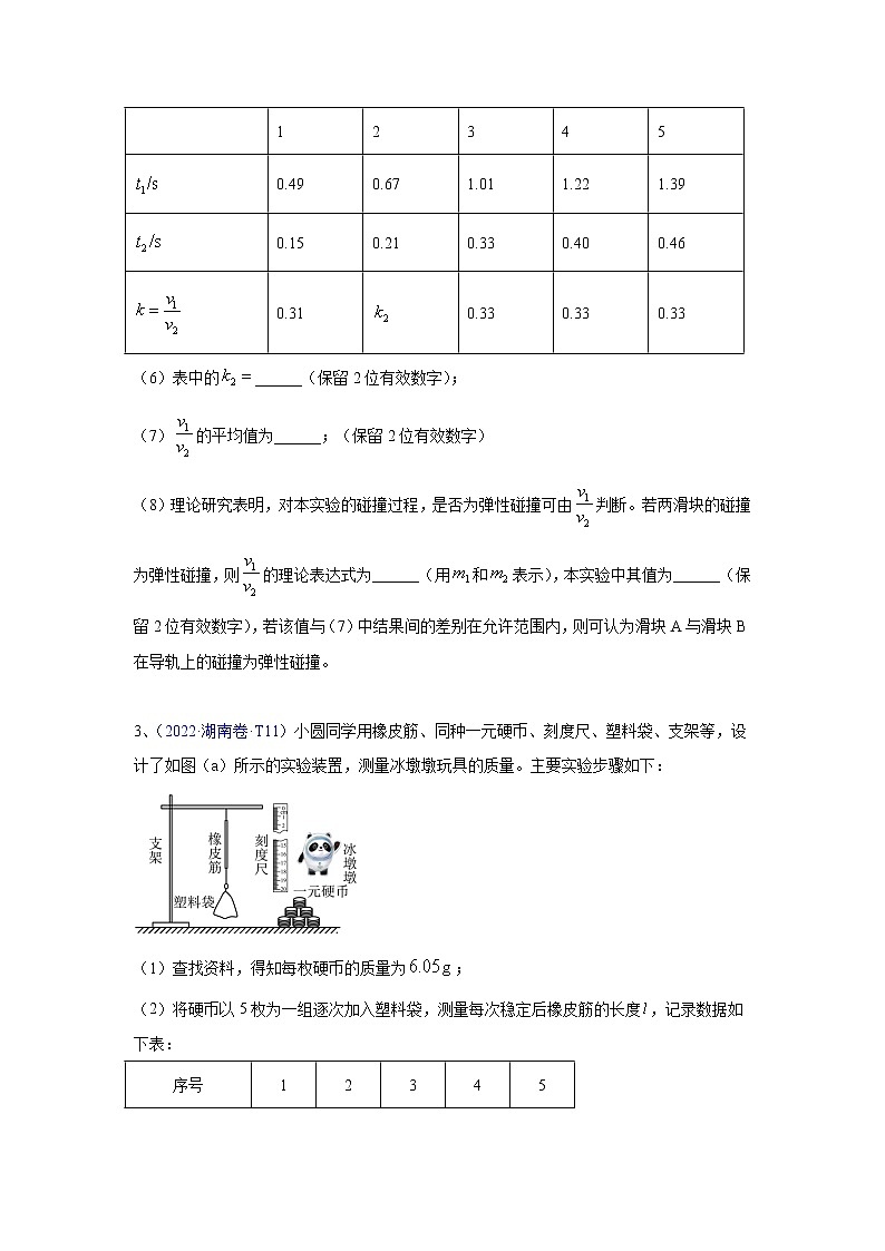 专题12 力学实验-五年（2018-2022）（原卷版+解析版）高考物理真题分项汇编（全国通用）02