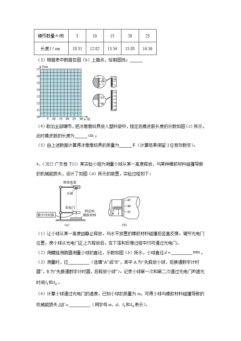 专题12 力学实验-五年（2018-2022）（原卷版+解析版）高考物理真题分项汇编（全国通用）03