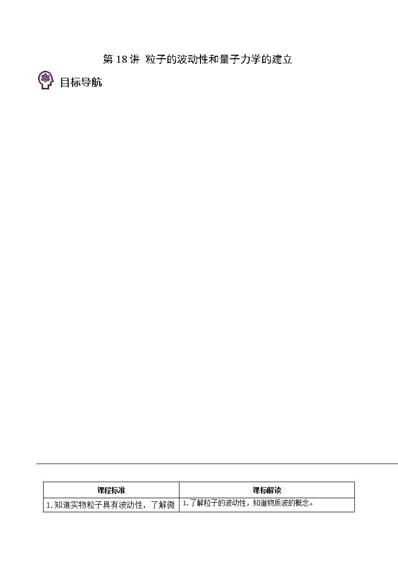 第18讲 粒子的波动性和量子力学的建立（解析版） 试卷01
