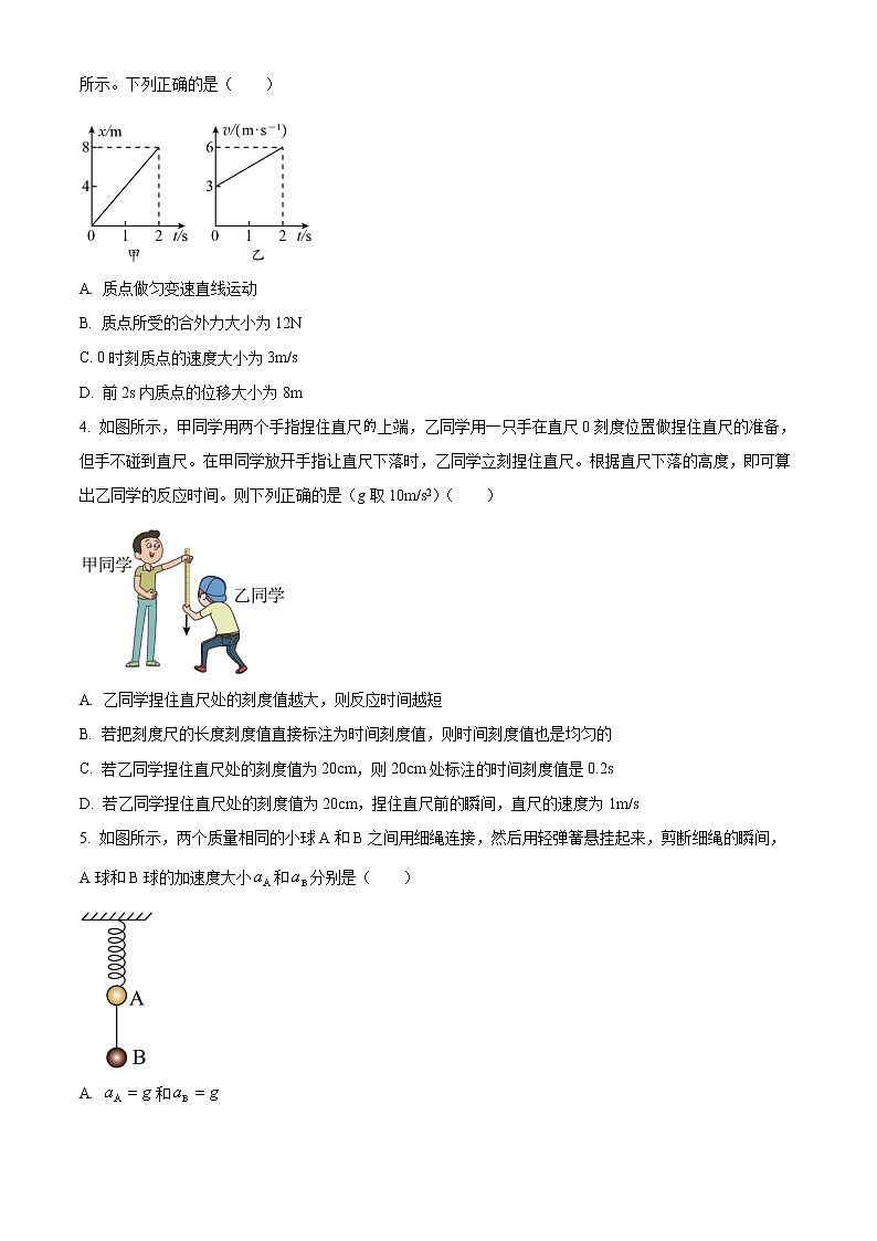 2023永州高一上学期期末质量监测物理试题含解析02