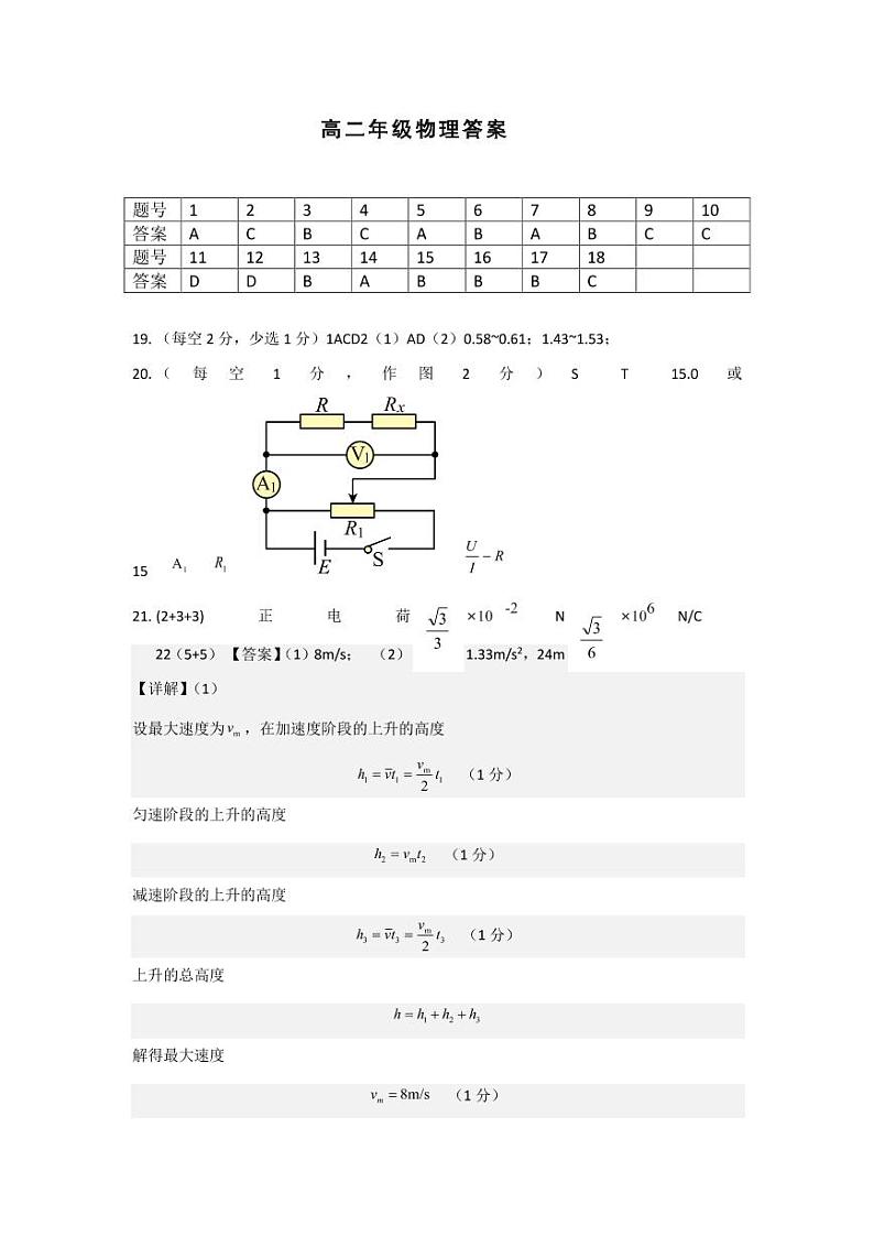 2022-2023学年浙江省温州新力量联盟高二上学期期中联考 物理  pdf版 试卷01