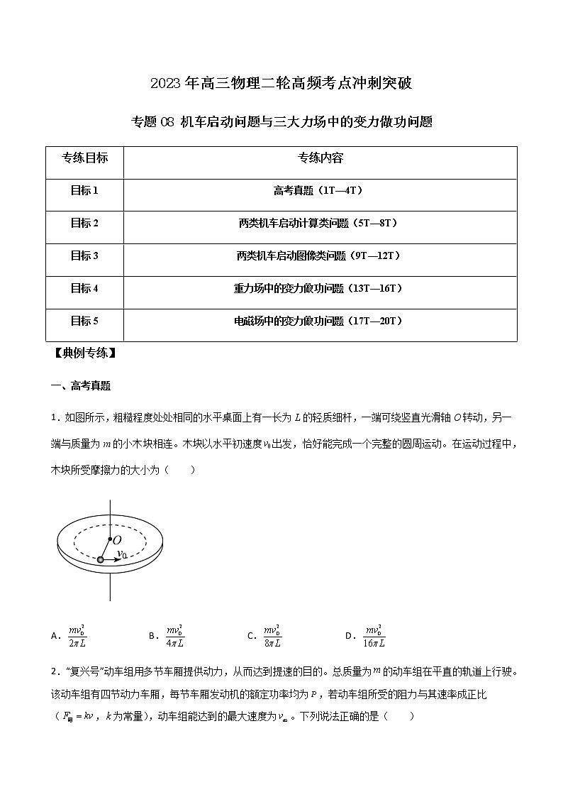 专题08 机车启动问题与三大力场中的变力做功问题-2023年高三物理二轮高频考点冲刺突破01