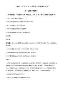 2022-2023学年山东省青岛第二中学高一上学期11月期中物理试题含解析