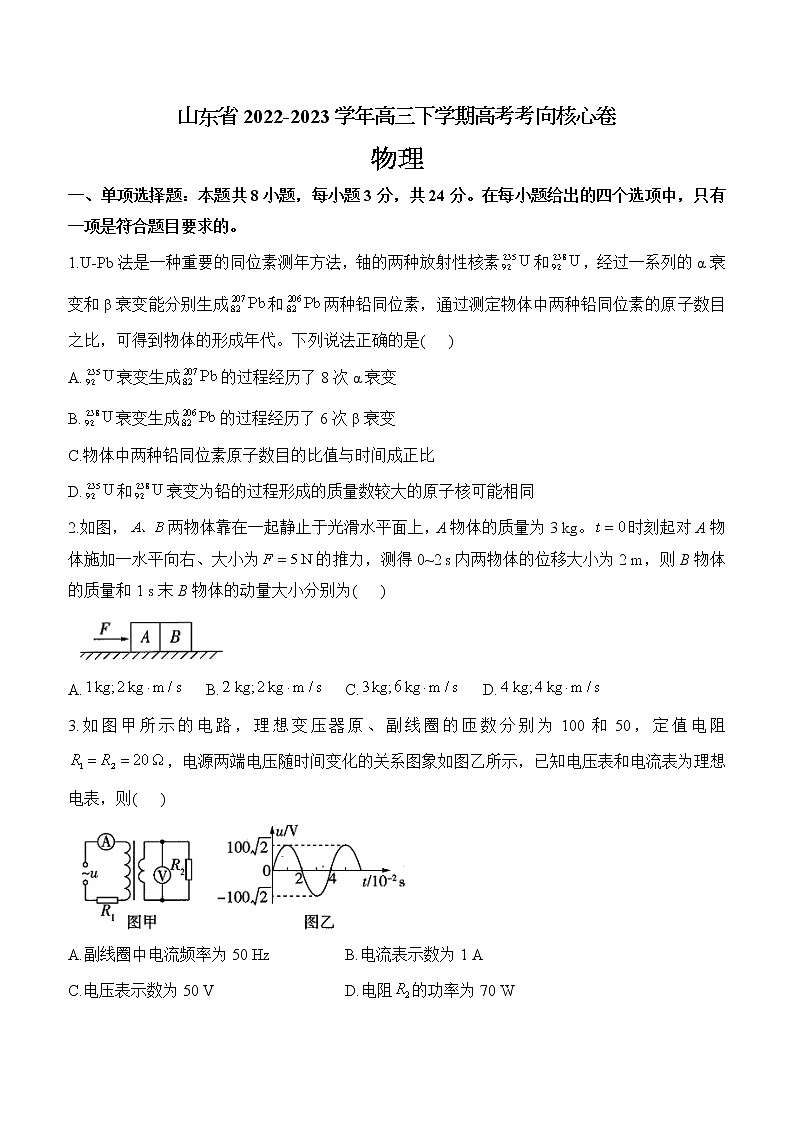 2022-2023年山东省高三下学期高考物理核心卷（含解析）第1页