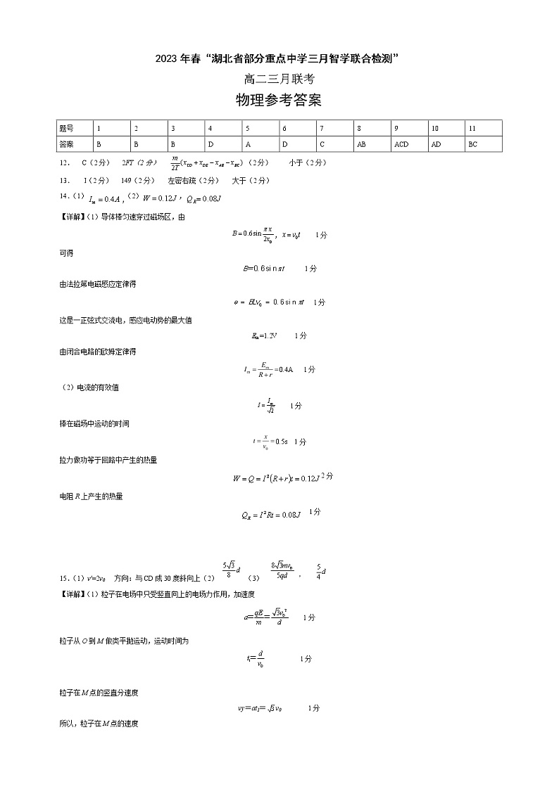 2023湖北省部分重点中学高二下学期3月智学联合检测物理试题PDF版含答案01