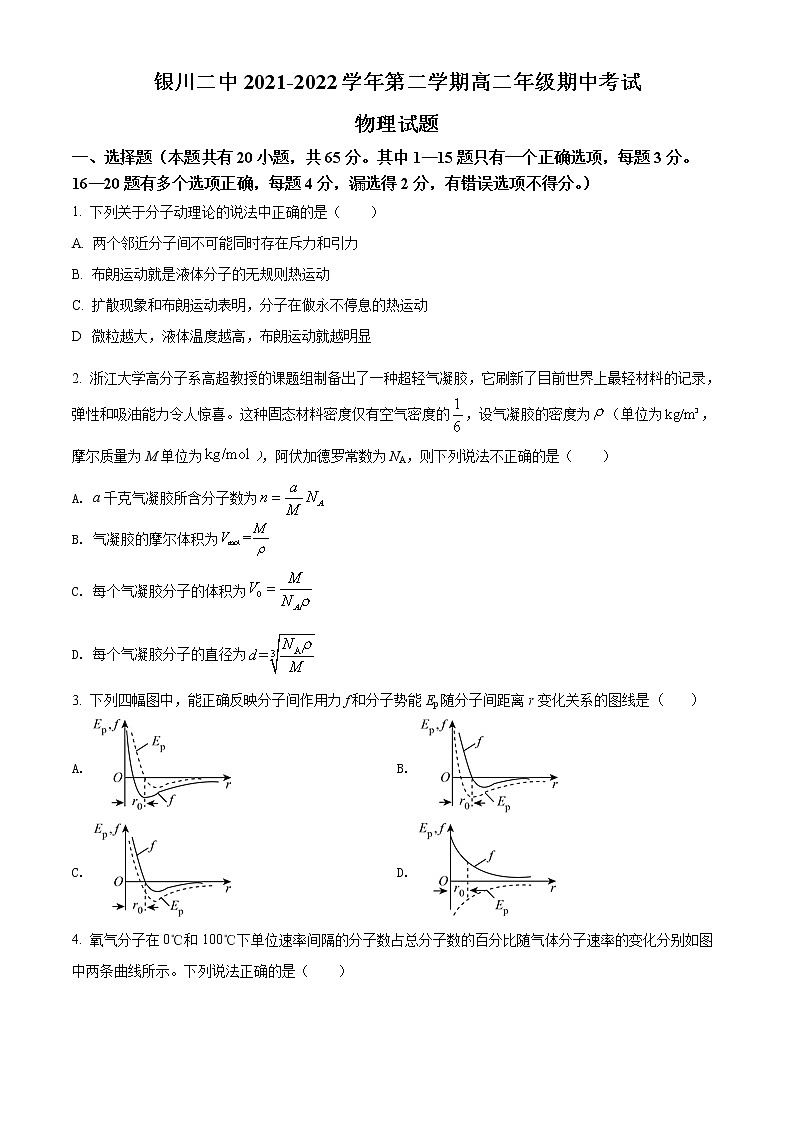2022银川二中高二下学期期中考试物理含解析01