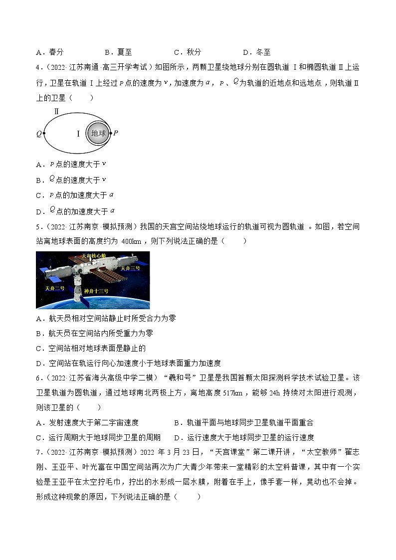 专题05   万有引力定律与航天—— 备战高考各校及地市好题高三物理试卷分项汇编（江苏专用）02