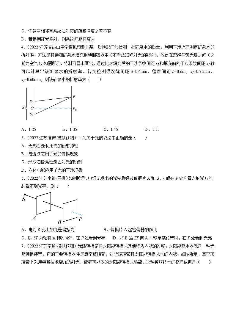 专题15   光学—— 备战高考各校及地市好题高三物理试卷分项汇编（江苏专用）02