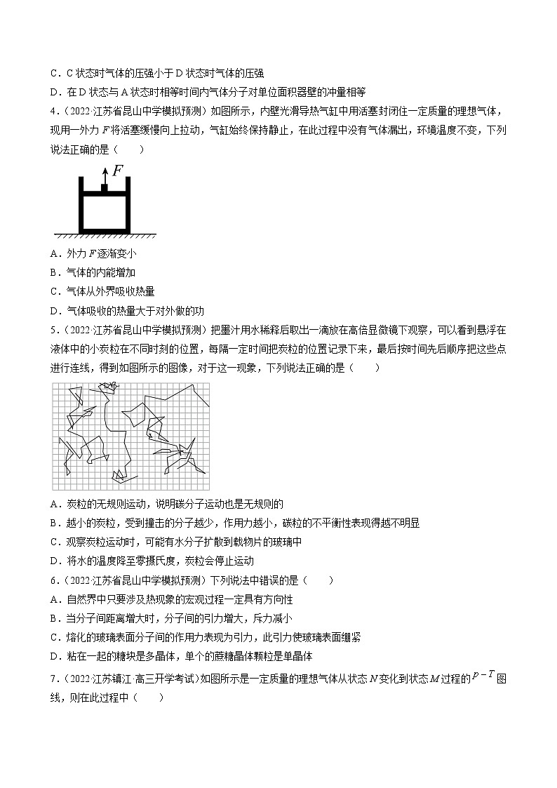 专题14   热学—— 备战高考各校及地市好题高三物理试卷分项汇编（江苏专用）02