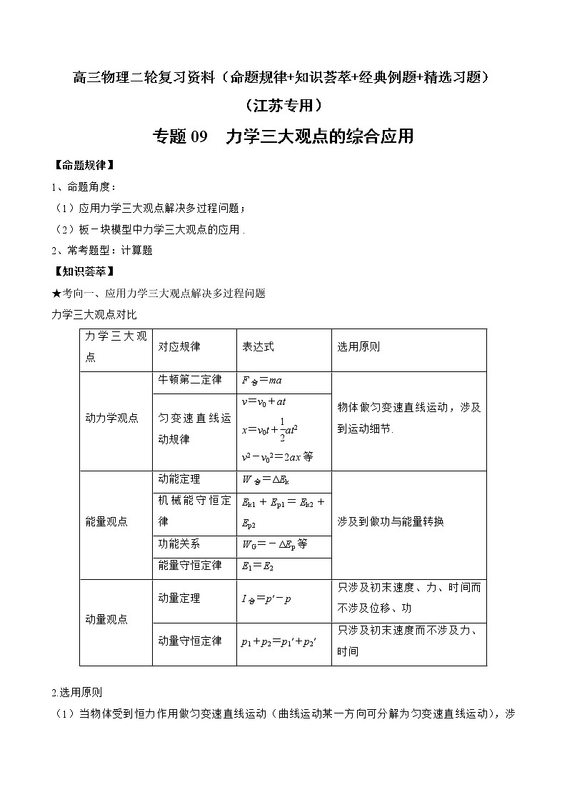 专题09　力学三大观点的综合应用-高三物理二轮复习（命题规律+知识荟萃+经典例题+精选习题）(江苏专用)01