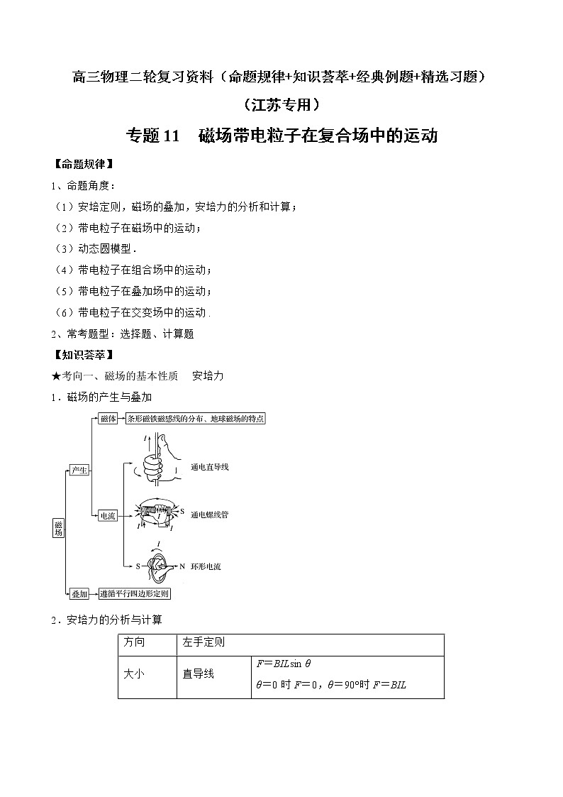 专题11　磁场带电粒子在复合场中的运动-高三物理二轮复习（命题规律+知识荟萃+经典例题+精选习题）(江苏专用)（解析版）第1页