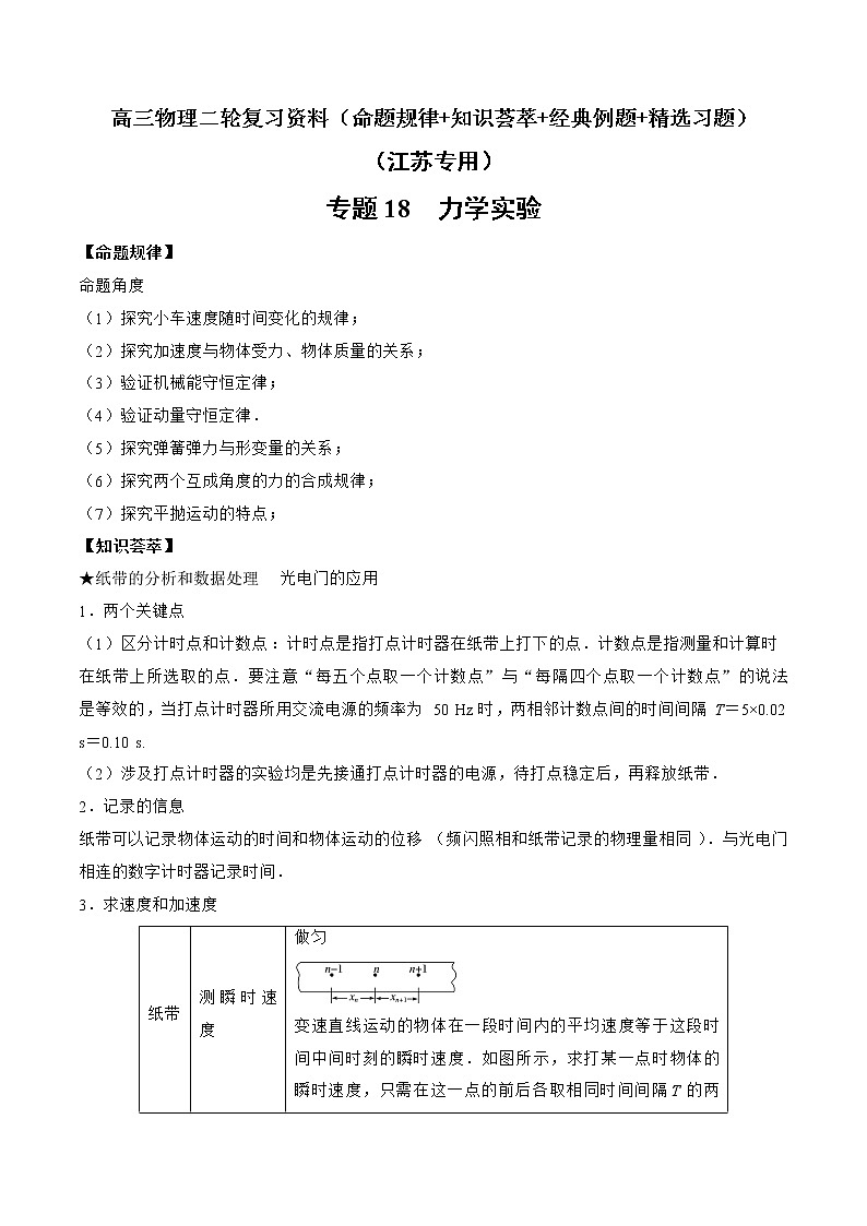 专题18　力学实验-高三物理二轮复习（命题规律+知识荟萃+经典例题+精选习题）(江苏专用)01