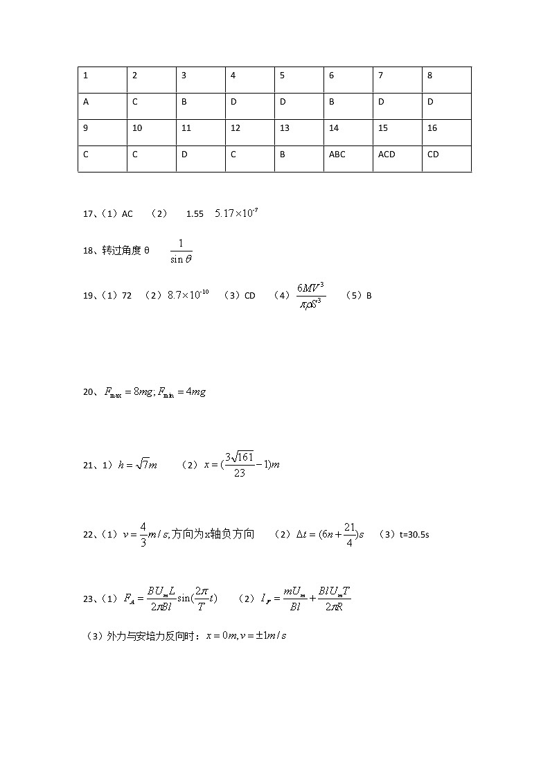 2023浙江省余姚中学高二下学期3月月考试题物理PDF版含答案（可编辑）01