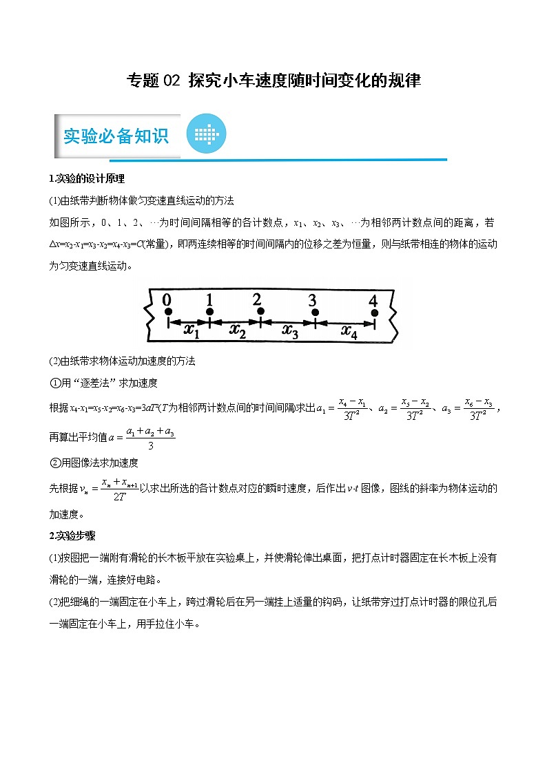 专题02 探究小车速度随时间变化的规律——【备考2023】高考物理实验题专项精讲精练学案（原卷版+解析版）01