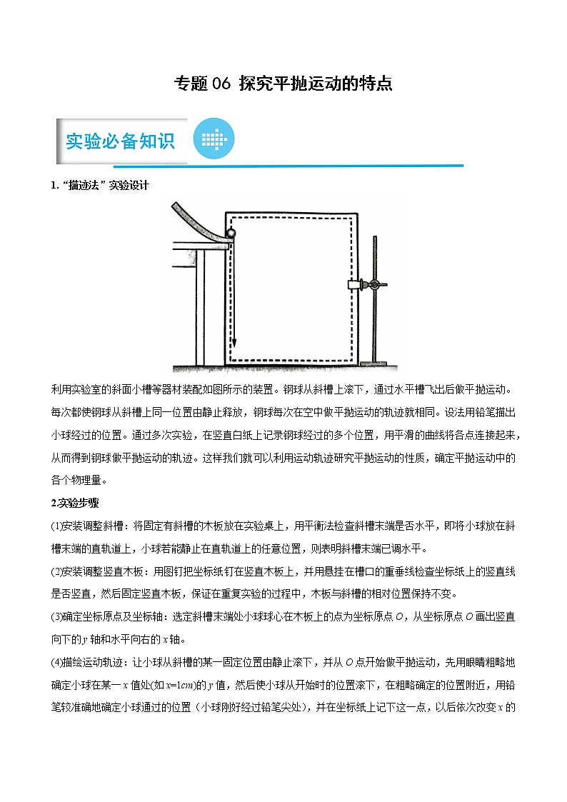 专题06 探究平抛运动的特点——【备考2023】高考物理实验题专项精讲精练学案（原卷版+解析版）01