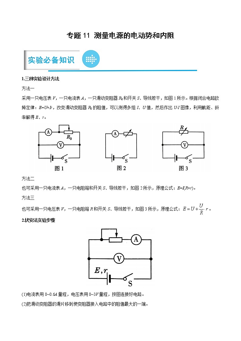 专题11 测量电源的电动势和内阻——【备考2023】高考物理实验题专项精讲精练学案（原卷版+解析版）01