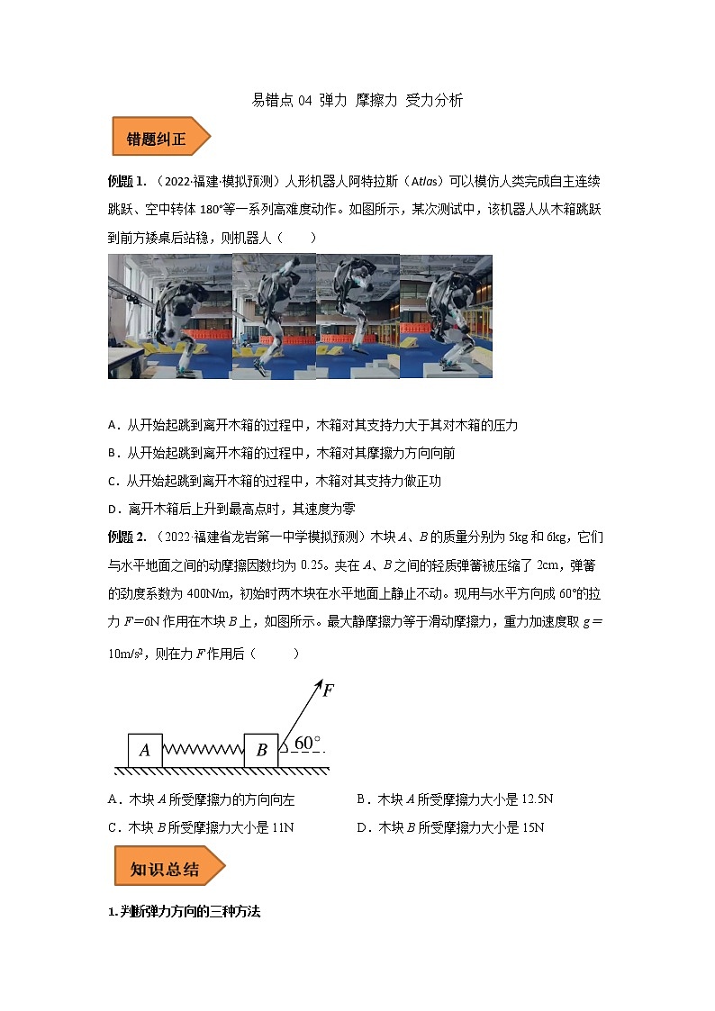 04  弹力 摩擦力 受力分析 ——【冲刺2023】高考物理考试易错题（原卷版+解析版）01