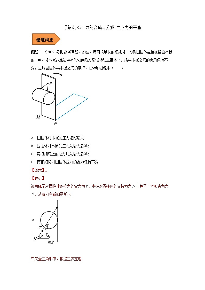 05  力的合成与分解 共点力的平衡 ——【冲刺2023】高考物理考试易错题（原卷版+解析版）01